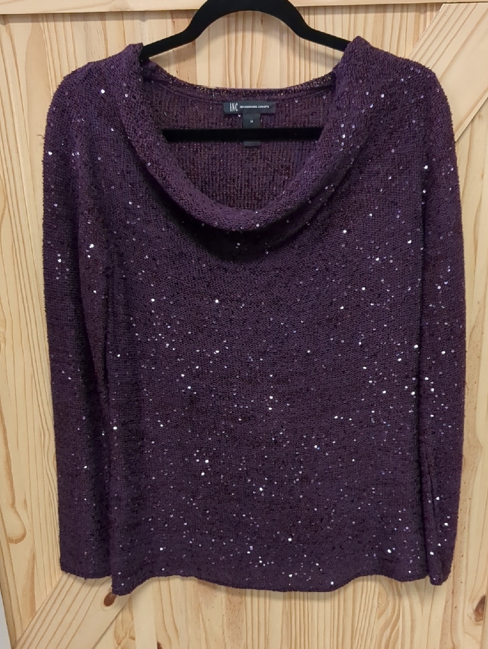 International Concepts Plum Sequin Cowl Neck Sweater
